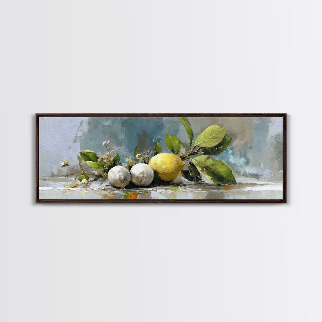 Lemon and Botanical Still Life Canvas Print, Bathroom Art, Wall Hanging, Bathroom Decor, Spa, Modern Art, Bathroom Art Decor, BAT-3x1-46