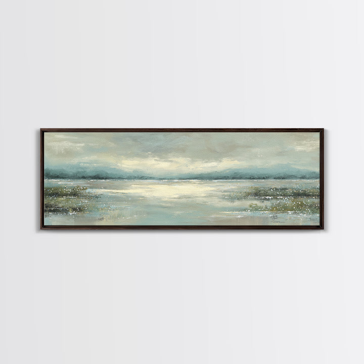 Misty Lake Scene Canvas Print, Bathroom Art, Dog Portrait, Bathroom Decor, Spa, Minimalist Wall Art, Bathroom Wallpaper, BAT-3x1-49