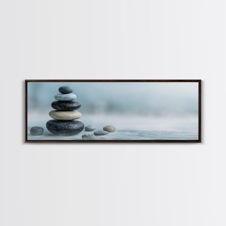 Monochrome Pebble Stack Framed Canvas Print, Bathroom Art, Poster, Bathroom Decor, Watercolor Art, Spa, Digital Print, BAT-3x1-5