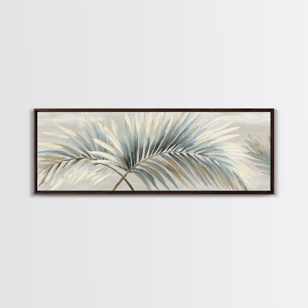 Simple Palm Frond on Off White Linen Framed Canvas Print, Bathroom Art, Boho Decor, Bathroom Decor, Abstract Art, Spa, BAT-3x1-63