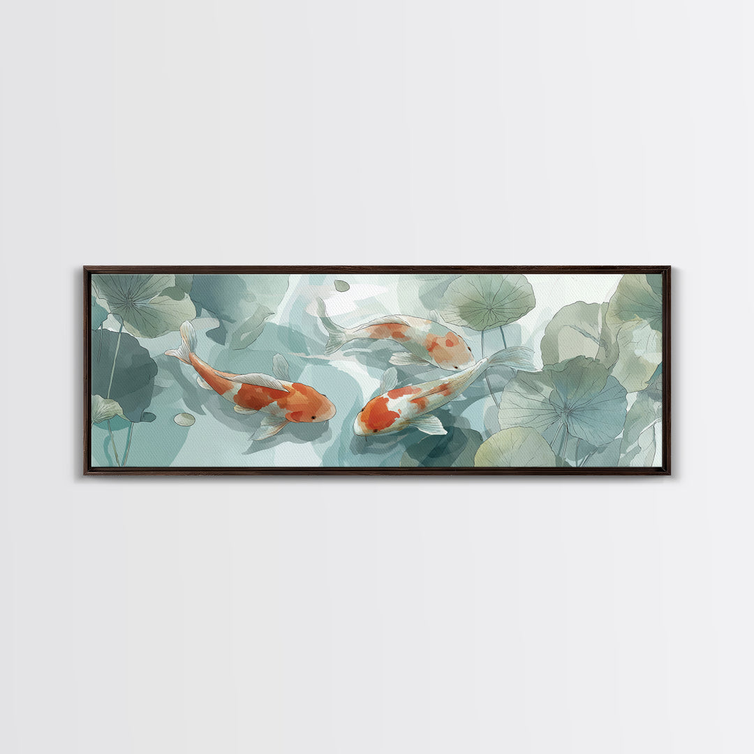 Minimal Koi Fish Swimming Through Clear Water Framed Canvas Print, Bathroom Art, Minimalist Decor, Bathroom Decor, Spa, BAT-3x1-72