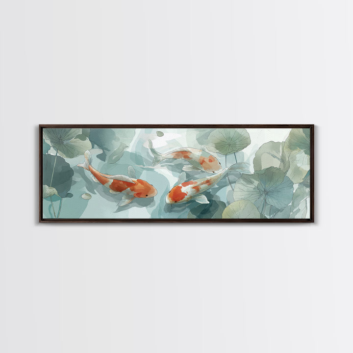 Minimal Koi Fish Swimming Through Clear Water Framed Canvas Print, Bathroom Art, Minimalist Decor, Bathroom Decor, Spa, BAT-3x1-72