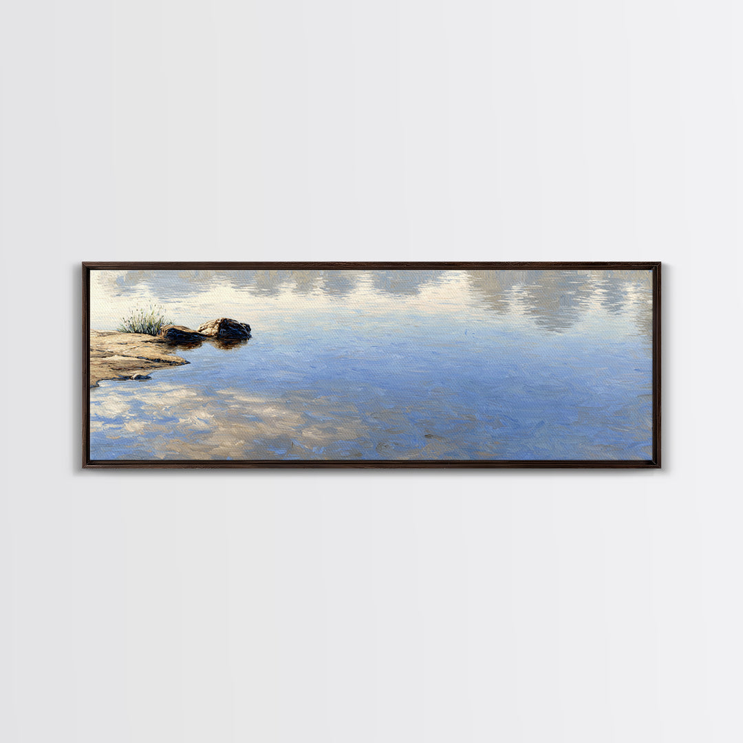 Misty Lake Scene Framed Canvas Print, Bathroom Art, Unique Wall Art, Bathroom Decor, Oil Painting, Spa, Gallery Decor, BAT-3x1-73