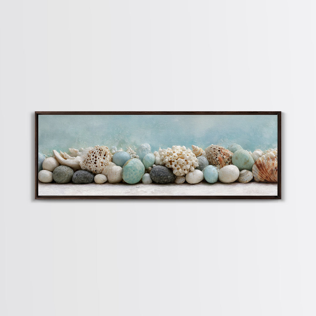 Coral and Shell Arrangement Canvas Print, Bathroom Art, Digital Wall Art, Bathroom Decor, Fine Art, Spa, Unique Wall Art, BAT-3x1-75