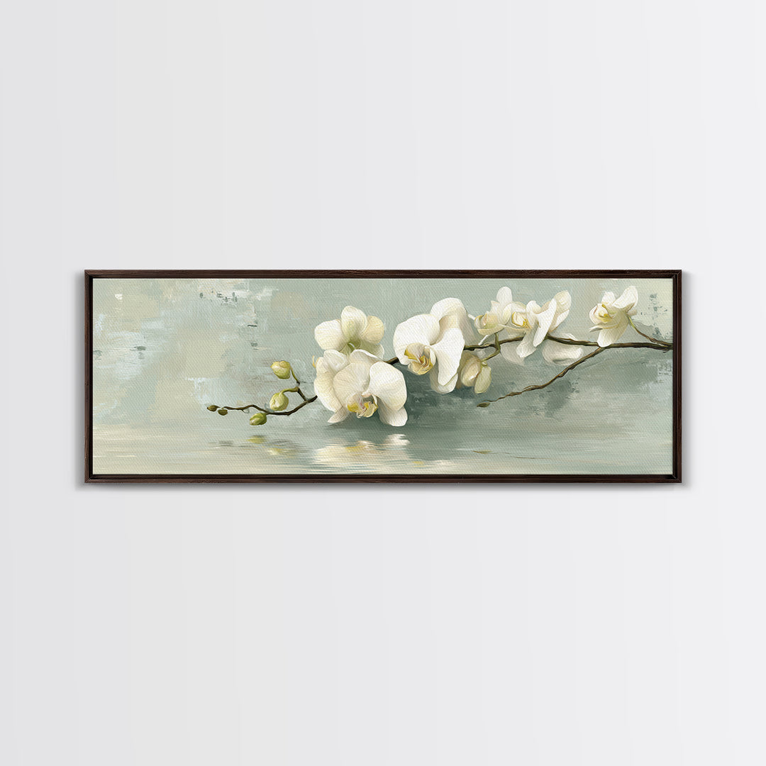 White Orchid on Warm Stone Background Canvas Print, Bathroom Art, Digital Art, Bathroom Decor, Oil Painting, Spa, BAT-3x1-92