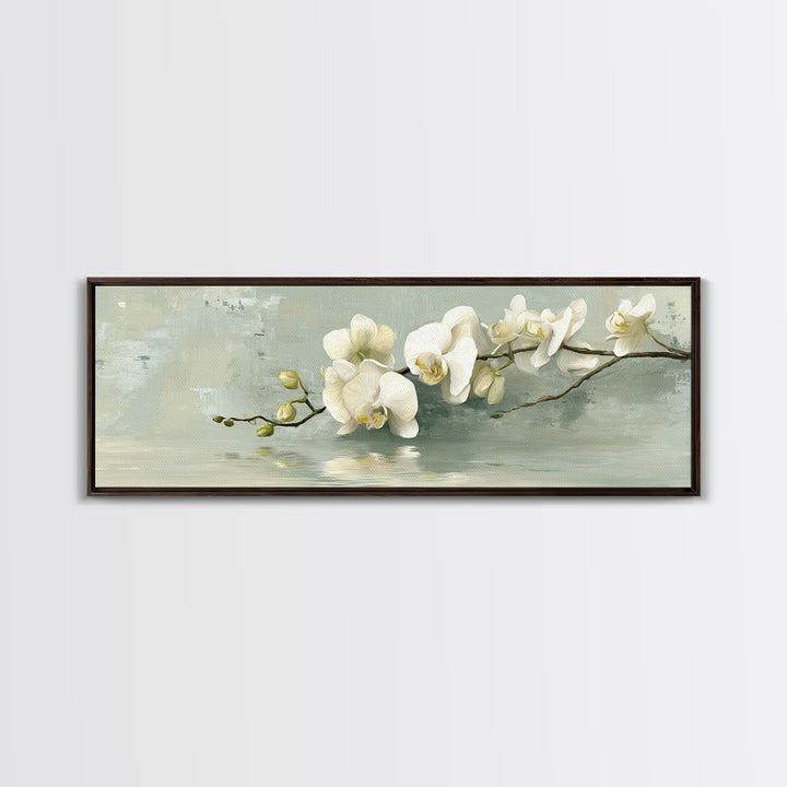 White Orchid on Warm Stone Background Canvas Print, Bathroom Art, Digital Art, Bathroom Decor, Oil Painting, Spa, BAT-3x1-92