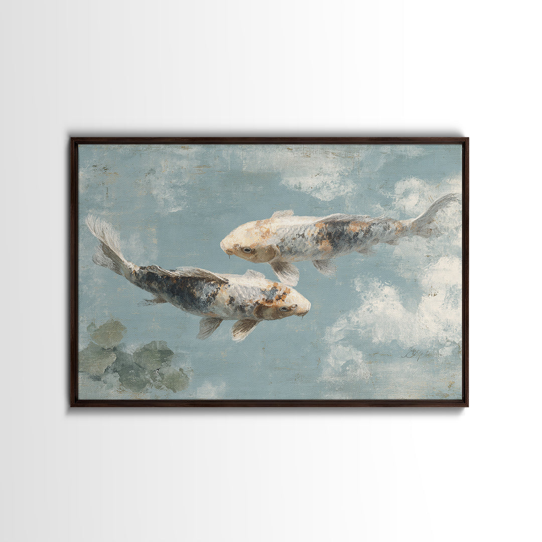 Minimal Koi Fish Swimming Through Clear Water Canvas Print, Bathroom Art, Digital Art, Bathroom Decor, Fine Art, Spa, BAT-3x2-12