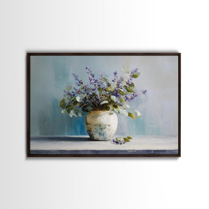 Lavender Sprigs in a Ceramic Vase Canvas Print, Bathroom Art, Printable, Bathroom Decor, Watercolor Art, Spa, Bathroom Prints, BAT-3x2-16