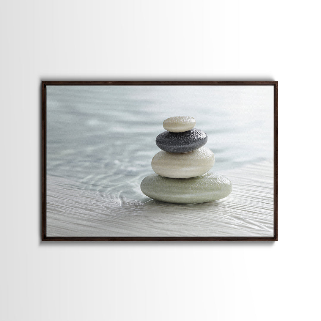 Monochrome Pebble Stack Canvas Print, Bathroom Art, Bathroom Wall Art, Bathroom Decor, Fine Art, Spa, Retro Wall Art, BAT-3x2-17