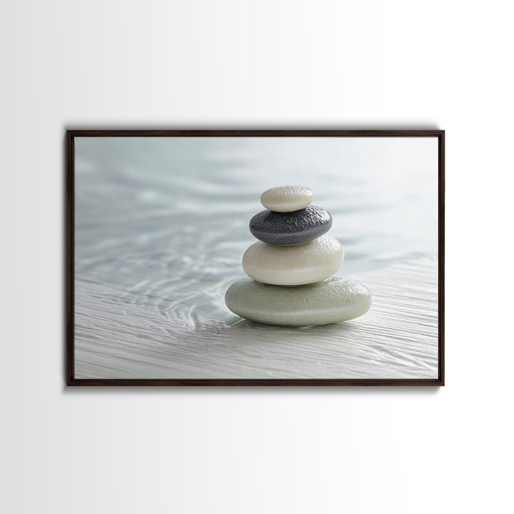 Monochrome Pebble Stack Canvas Print, Bathroom Art, Bathroom Wall Art, Bathroom Decor, Fine Art, Spa, Retro Wall Art, BAT-3x2-17