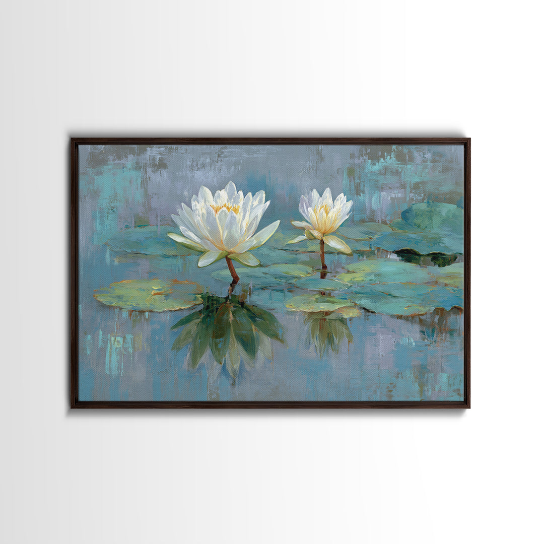 Lotus Flower Floating on Calm Water Framed Canvas Print, Bathroom Art, Digital Wall Art, Bathroom Decor, Fine Art, Spa, BAT-3x2-24