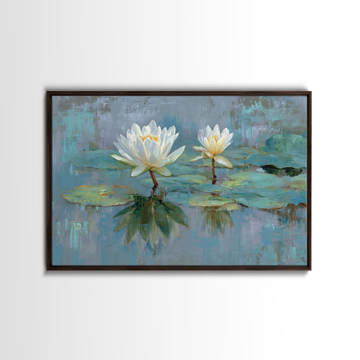 Lotus Flower Floating on Calm Water Framed Canvas Print, Bathroom Art, Digital Wall Art, Bathroom Decor, Fine Art, Spa, BAT-3x2-24