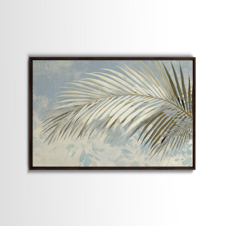 Simple Palm Frond on Off White Linen Framed Canvas Print, Bathroom Art, Custom Pet Portrait, Bathroom Decor, Fine Art, Spa, BAT-3x2-27