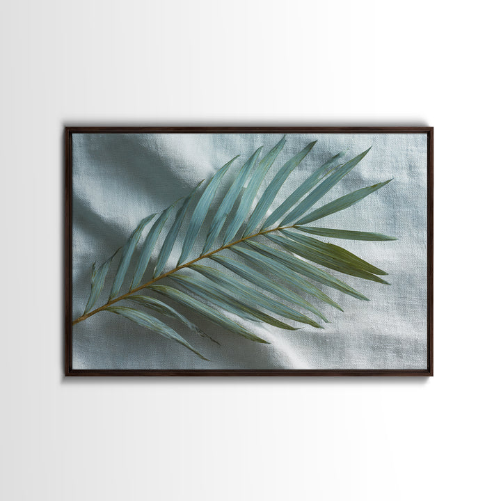 Simple Palm Frond on Off White Linen Canvas Print, Bathroom Art, Poster, Bathroom Decor, Abstract Art, Spa, Digital Print, BAT-3x2-3