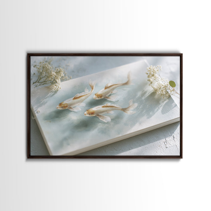 Minimal Koi Fish Swimming Through Clear Water Framed Canvas Print, Bathroom Art, Bathroom Wall Art, Bathroom Decor, Spa, BAT-3x2-36