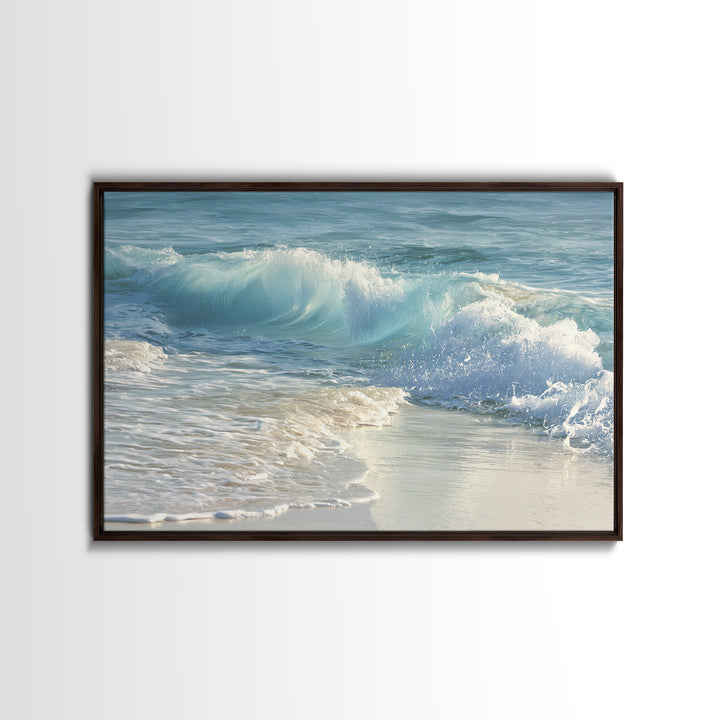 Calming Blue Ocean Wave Study Framed Canvas Print, Bathroom Art, Framed Wall Art, Bathroom Decor, Oil Painting, Spa, BAT-3x2-5