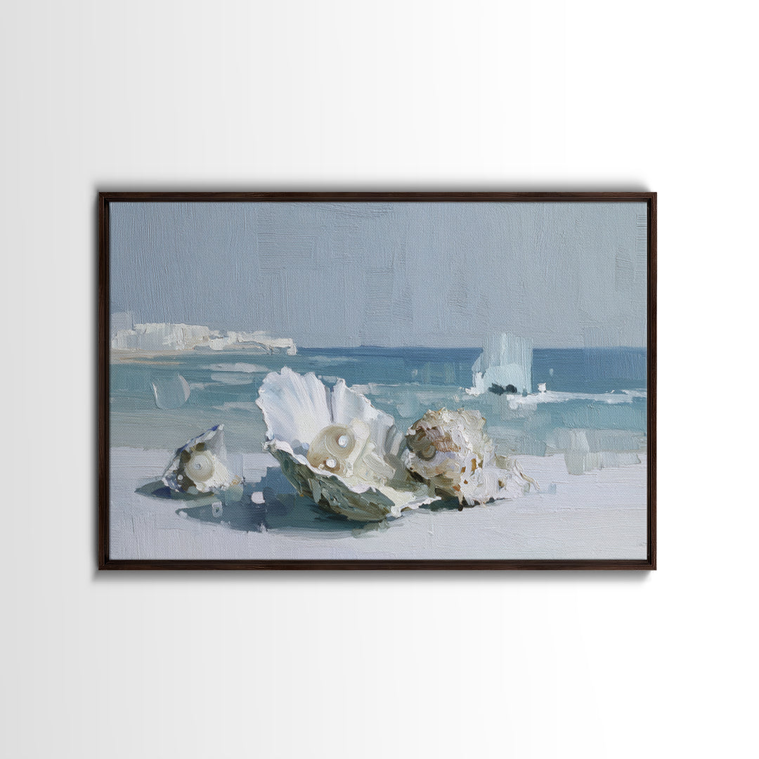 Oyster Shell Study Framed Canvas Print, Bathroom Art, Bathroom Decor, Oil Painting, Spa, Bathroom Accessories, Modern Art, BAT-3x2-50