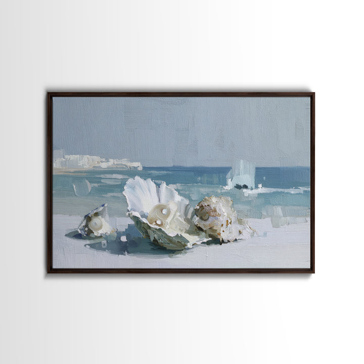 Oyster Shell Study Framed Canvas Print, Bathroom Art, Bathroom Decor, Oil Painting, Spa, Bathroom Accessories, Modern Art, BAT-3x2-50