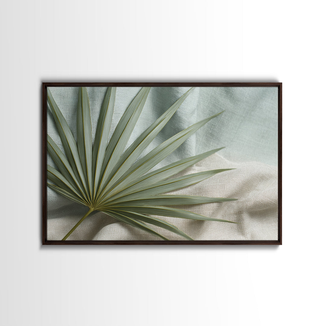Simple Palm Frond on Off White Linen Canvas Print, Bathroom Art, Canvas Wall Art, Bathroom Decor, Spa, Bathroom Wallpaper, BAT-3x2-51