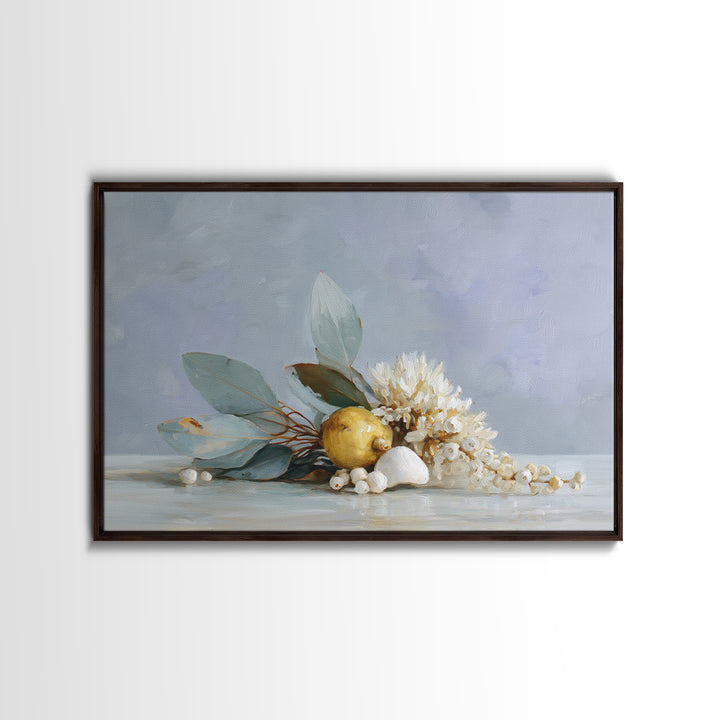 Lemon and Botanical Still Life Canvas Print, Bathroom Art, Framed Wall Art, Bathroom Decor, Watercolor Art, Spa, BAT-3x2-58