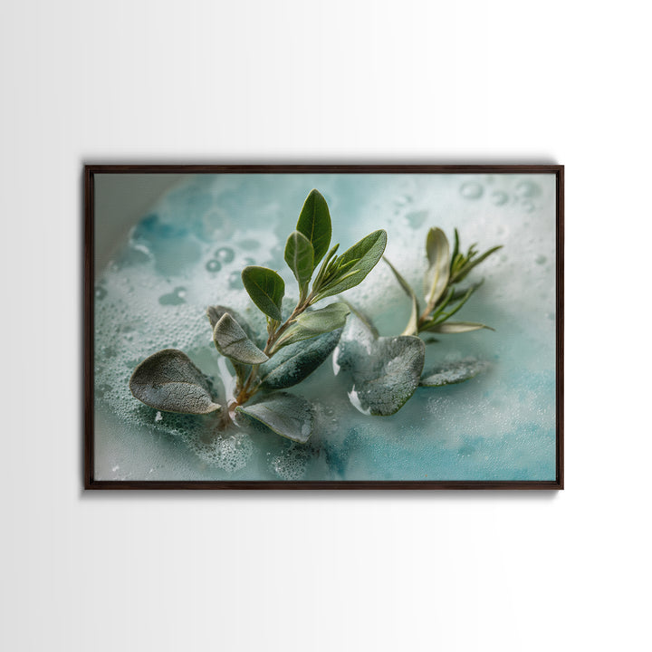 Botanical Bath Herb Arrangement Framed Canvas Print, Bathroom Art, Dopamine Decor, Bathroom Decor, Fine Art, Spa, Halloween Art, BAT-3x2-69