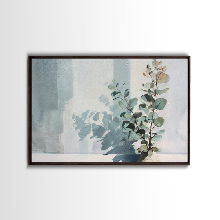 Sunlit Window Plant Shadow on Plaster Framed Canvas Print, Bathroom Art, Bathroom Wall Art, Bathroom Decor, Fine Art, Spa, BAT-3x2-70