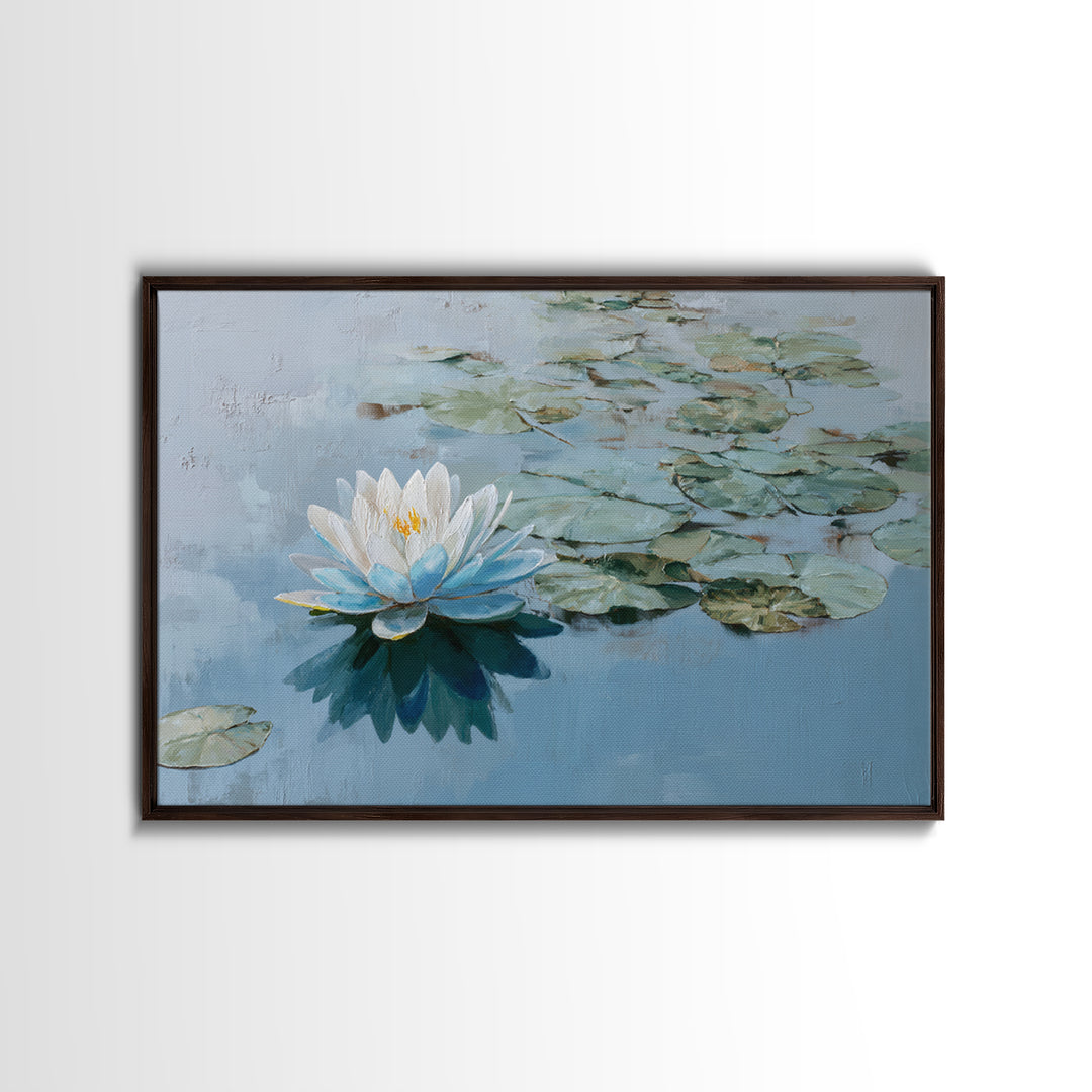 Lotus Flower Floating on Calm Water Canvas Print, Bathroom Art, Modern Art, Bathroom Decor, Watercolor Art, Spa, BAT-3x2-72