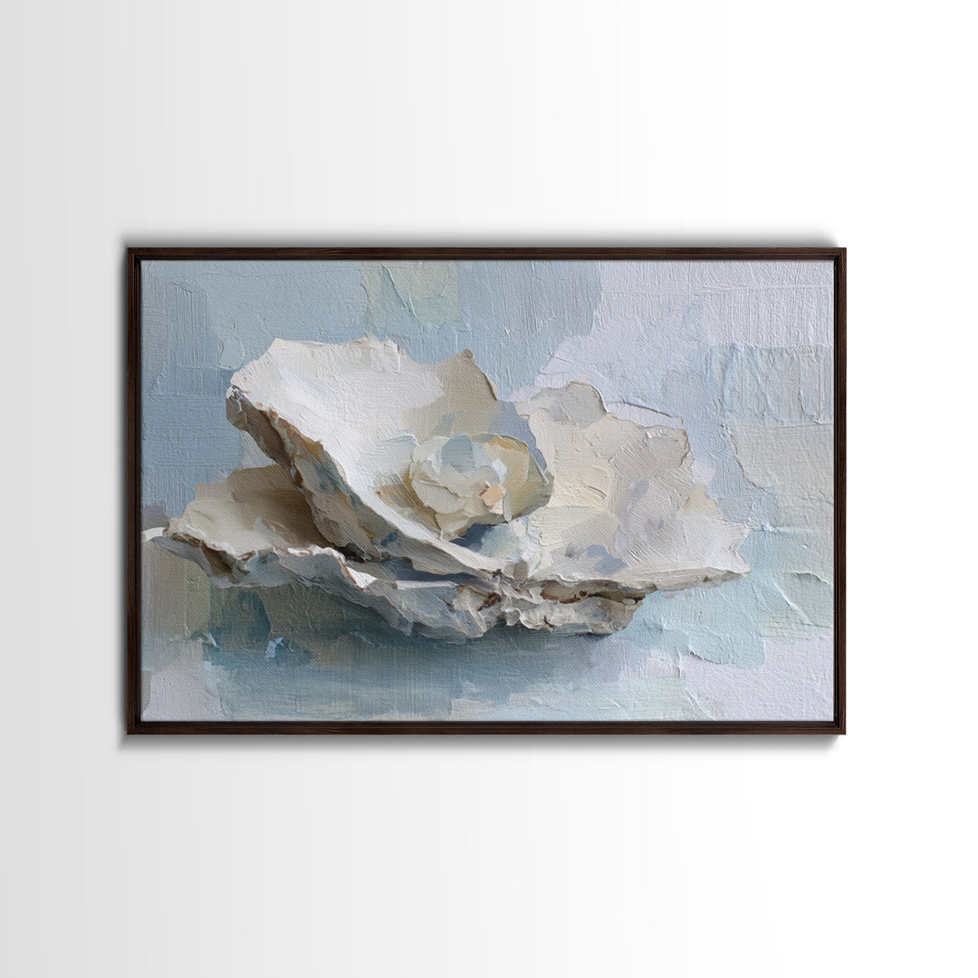 Oyster Shell Study Framed Canvas Print, Bathroom Art, Bathroom Decor, Oil Painting, Spa, Bathroom Accessories, Modern Art, BAT-3x2-74