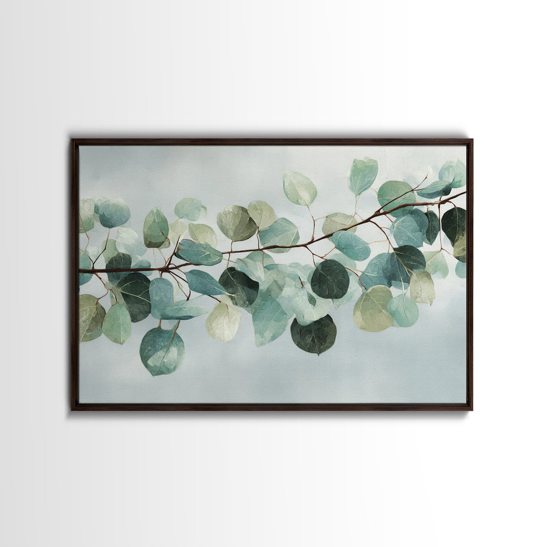 Spa Eucalyptus Branch Framed Canvas Print, Bathroom Art, Bathroom Prints, Bathroom Decor, Watercolor Art, Spa, Trendy Wall Art, BAT-3x2-78