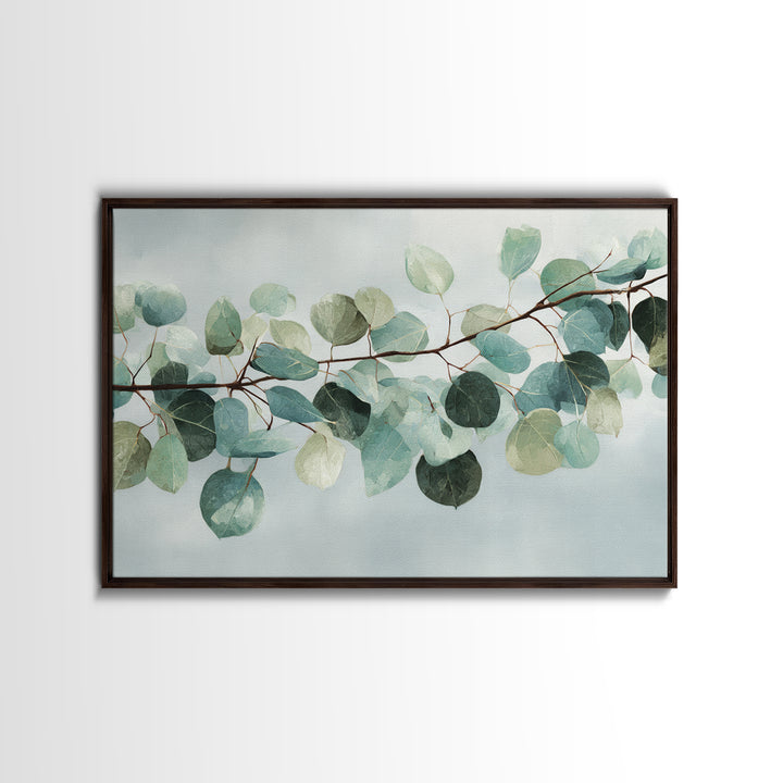 Spa Eucalyptus Branch Framed Canvas Print, Bathroom Art, Bathroom Prints, Bathroom Decor, Watercolor Art, Spa, Trendy Wall Art, BAT-3x2-78