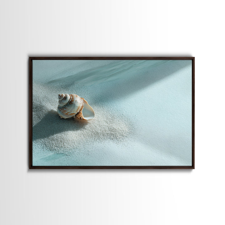 Minimal Seashell Still Life on Pale Sand Framed Canvas Print, Bathroom Art, Digital Print, Bathroom Decor, Watercolor Art, Spa, BAT-3x2-79