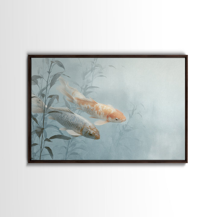 Minimal Koi Fish Swimming Through Clear Water Canvas Print, Bathroom Art, Bathroom Wallpaper, Bathroom Decor, Fine Art, Spa, BAT-3x2-84