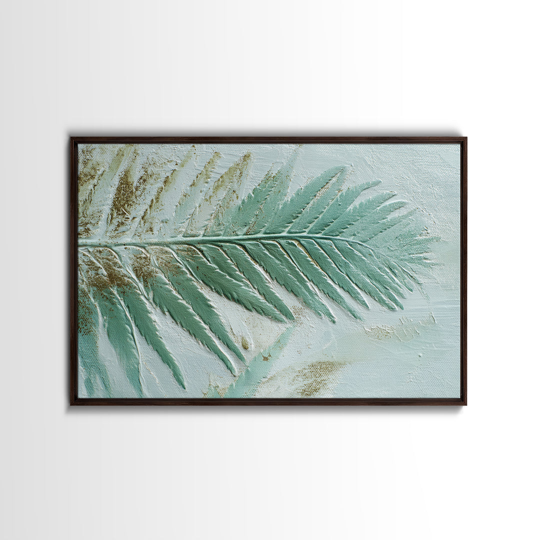 Green Fern Frond Closeup Framed Canvas Print, Bathroom Art, Dog Portrait, Bathroom Decor, Fine Art, Spa, Minimalist Wall Art, BAT-3x2-86