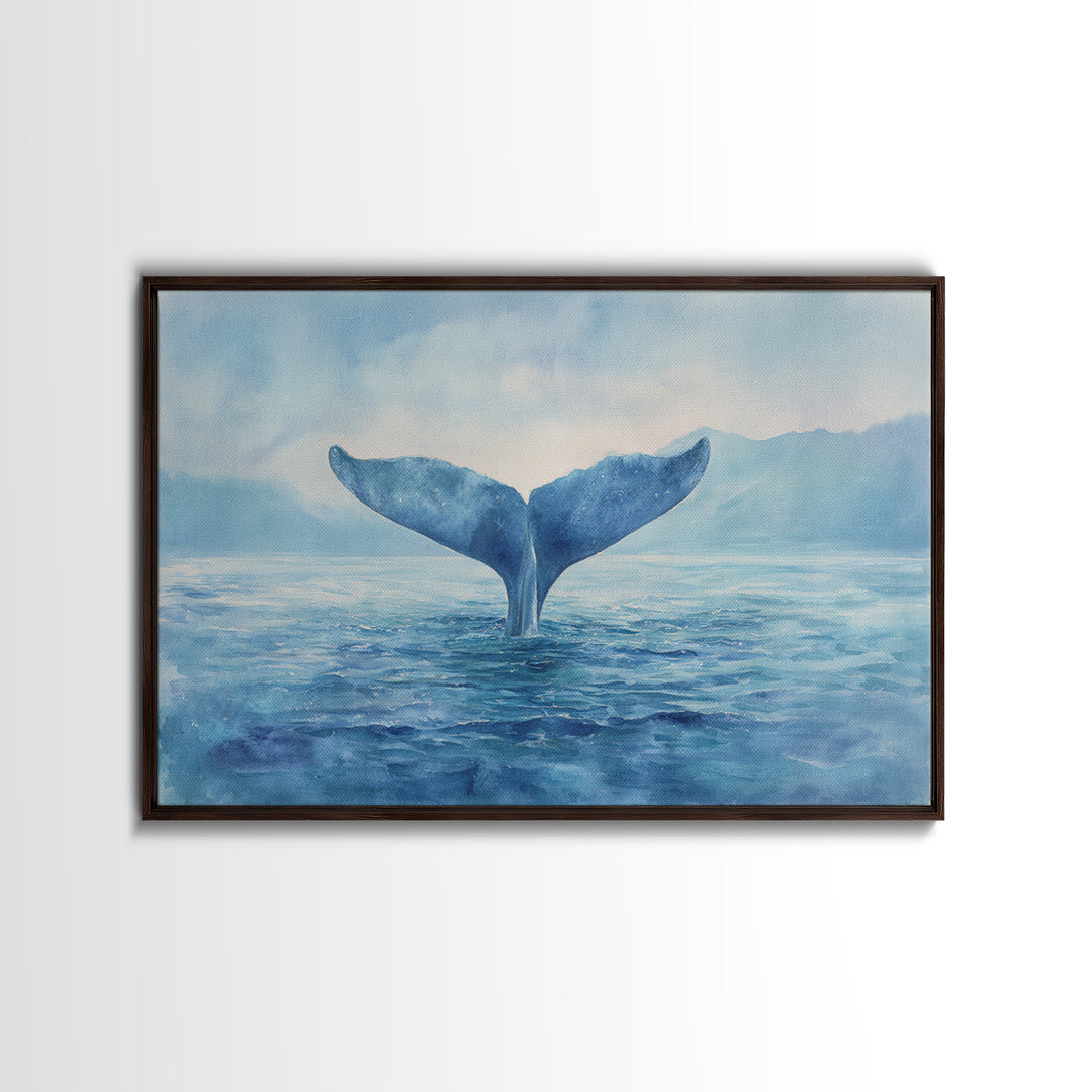 Watercolor Whale Tail Framed Canvas Print, Bathroom Art, Fine Art Print, Bathroom Decor, Fine Art, Spa, Poster, Digital Art, BAT-3x2-91