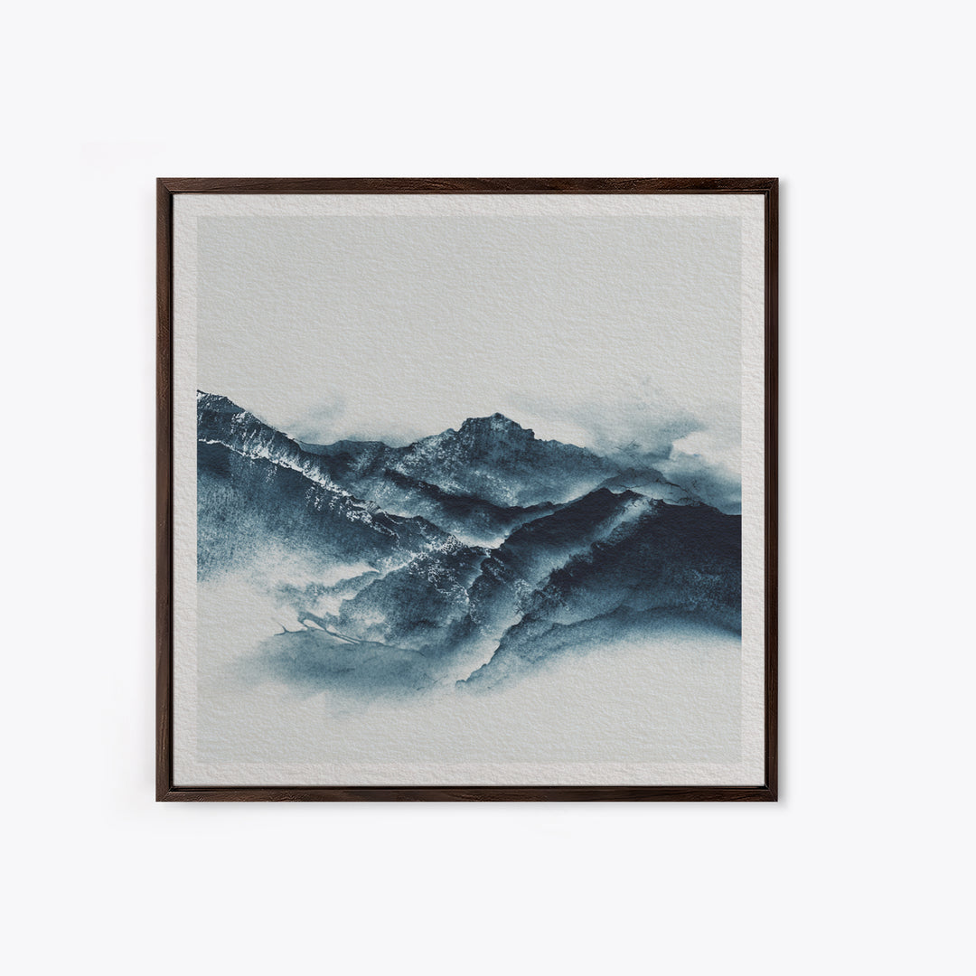 Black Ink Mountain Range Framed Canvas Print, Black and White Art, Canvas Print, Living Room Decor, Oil Painting, Monochrome, BAW-1x1-2