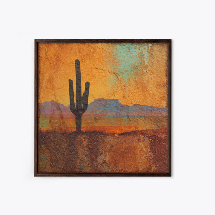 Monochrome Desert Cactus Silhouette Framed Canvas Print, Black and White Art, Neutral Decor, Living Room Decor, Oil Painting, BAW-1x1-21