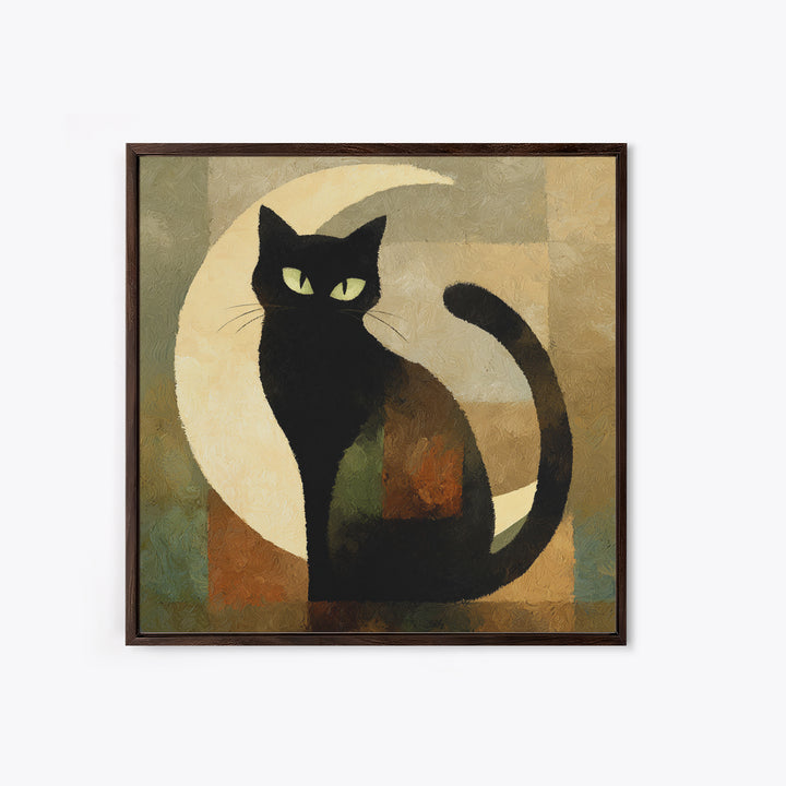 Black Cat Silhouette Framed Canvas Print, Black and White Art, Room Decor, Living Room Decor, Fine Art, Monochrome, Art Print, BAW-1x1-40