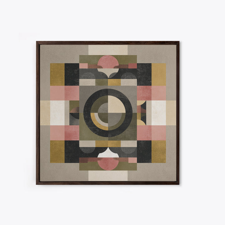 Geometric Bauhaus Grayscale Shapes Framed Canvas Print, Black and White Art, Set of 3 Prints, Living Room Decor, Monochrome, BAW-1x1-42
