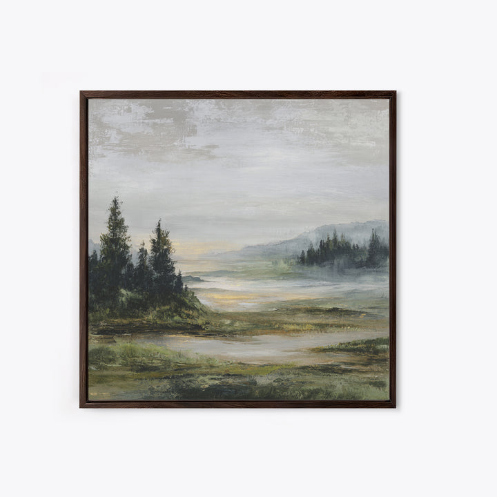 Misty Bridge Landscape Framed Canvas Print, Black and White Art, Modern Decor, Living Room Decor, Fine Art, Monochrome, BAW-1x1-67