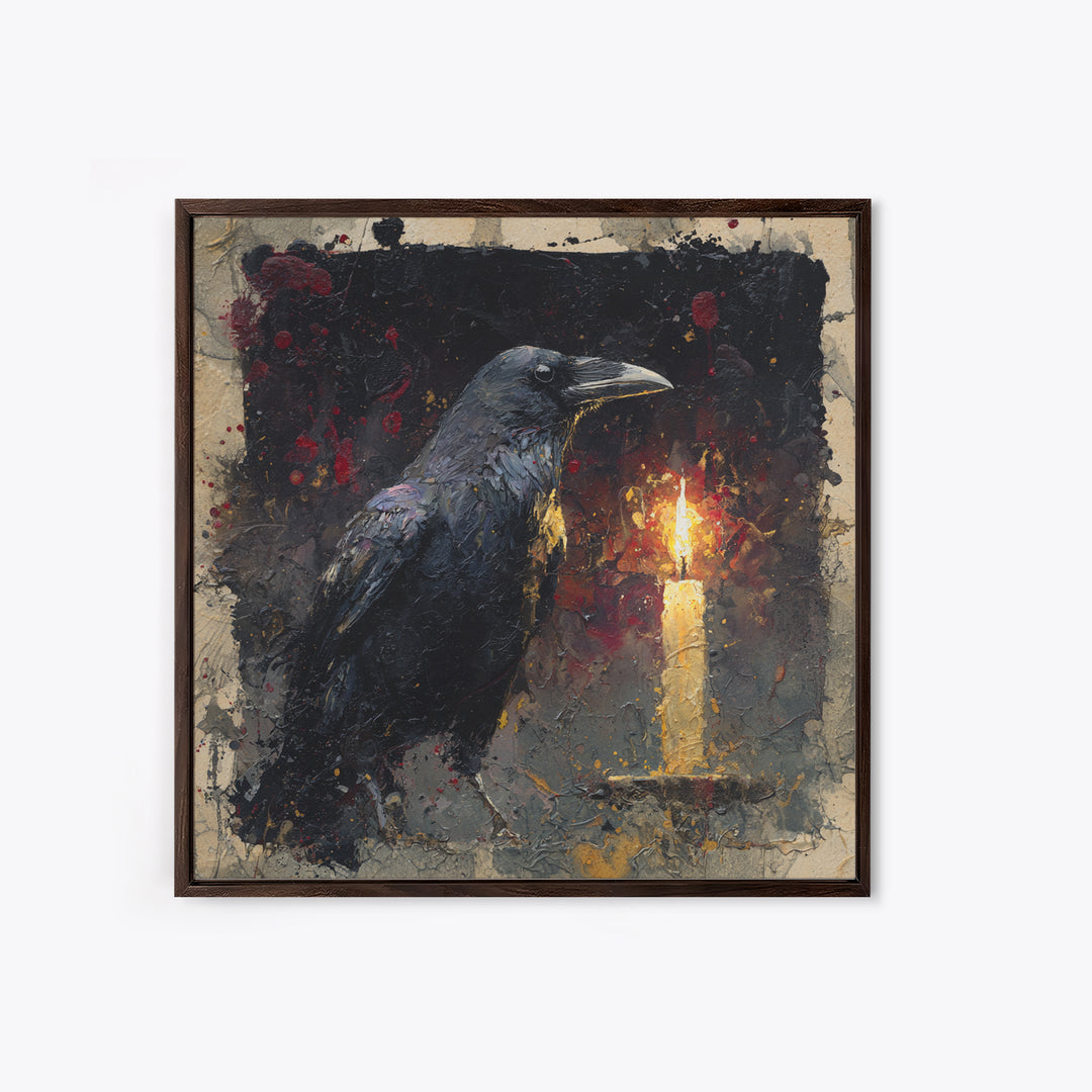 Ink Splatter Raven Composition Framed Canvas Print, Black and White Art, Canvas Print, Living Room Decor, Fine Art, Monochrome, BAW-1x1-68