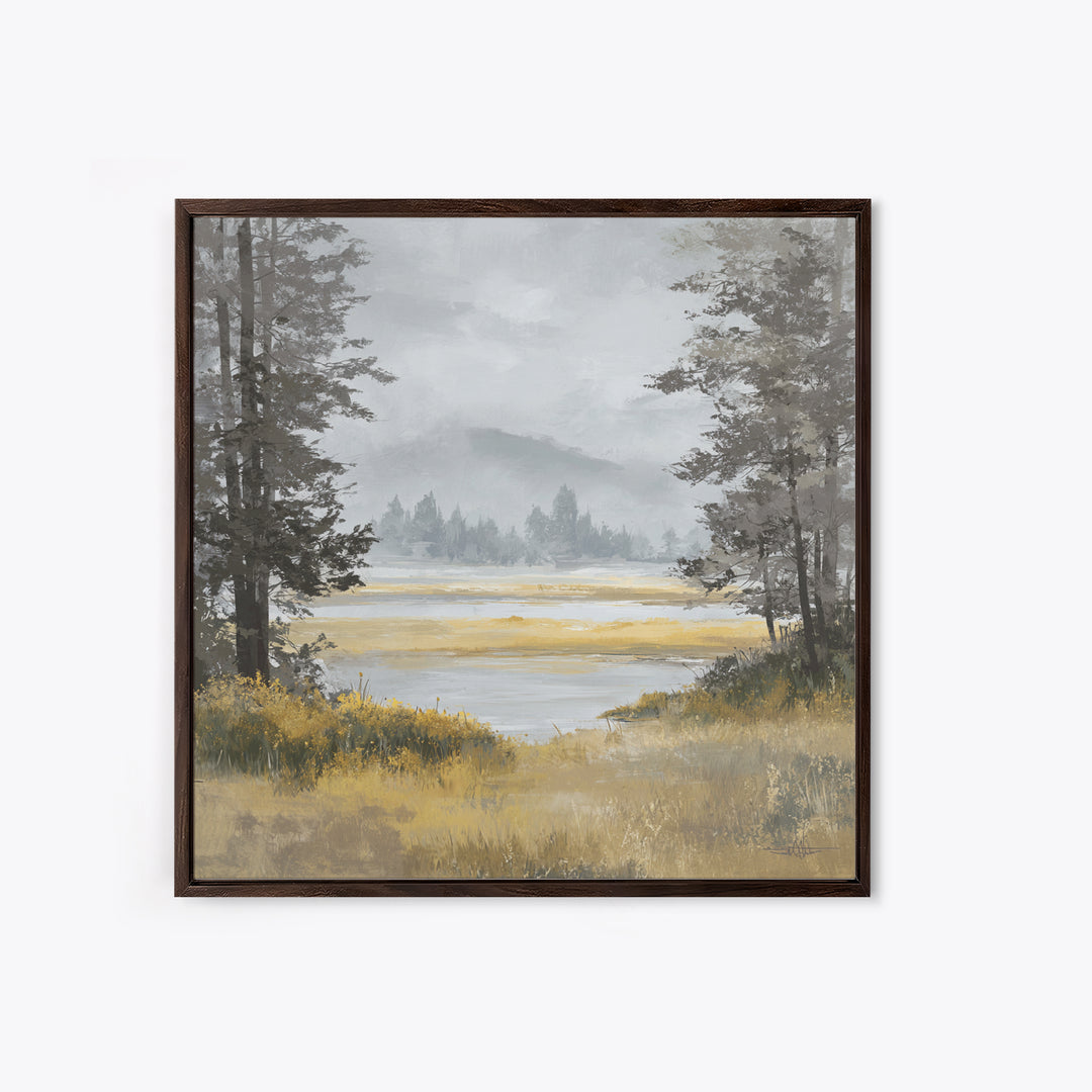 Moody Foggy Forest Framed Canvas Print, Black and White Art, Gothic Decor, Living Room Decor, Oil Painting, Monochrome, BAW-1x1-7