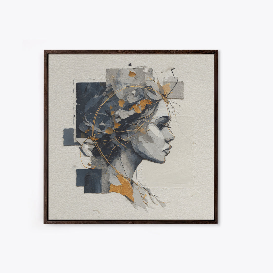 Monochrome Female Profile Framed Canvas Print, Black and White Art, Home Decor, Living Room Decor, Abstract Art, Monochrome, BAW-1x1-73