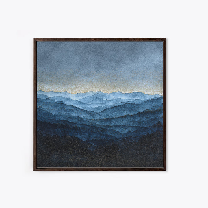 Black Ink Mountain Range Framed Canvas Print, Black and White Art, Fine Art Print, Living Room Decor, Fine Art, Monochrome, BAW-1x1-74