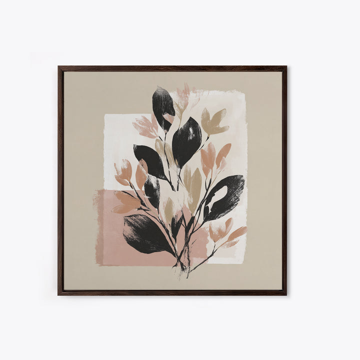 Minimal Botanical Branch Framed Canvas Print, Black and White Art, Statement Artwork, Living Room Decor, Fine Art, Monochrome, BAW-1x1-78