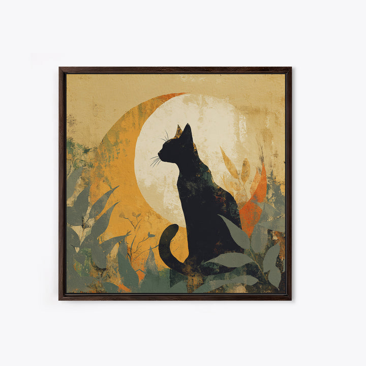 Black Cat Silhouette Framed Canvas Print, Black and White Art, Minimalist Decor, Living Room Decor, Fine Art, Monochrome, BAW-1x1-88