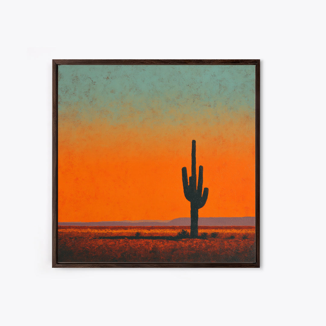Monochrome Desert Cactus Silhouette Framed Canvas Print, Black and White Art, Wall Art, Living Room Decor, Fine Art, Monochrome, BAW-1x1-93