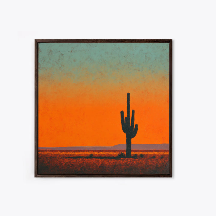 Monochrome Desert Cactus Silhouette Framed Canvas Print, Black and White Art, Wall Art, Living Room Decor, Fine Art, Monochrome, BAW-1x1-93