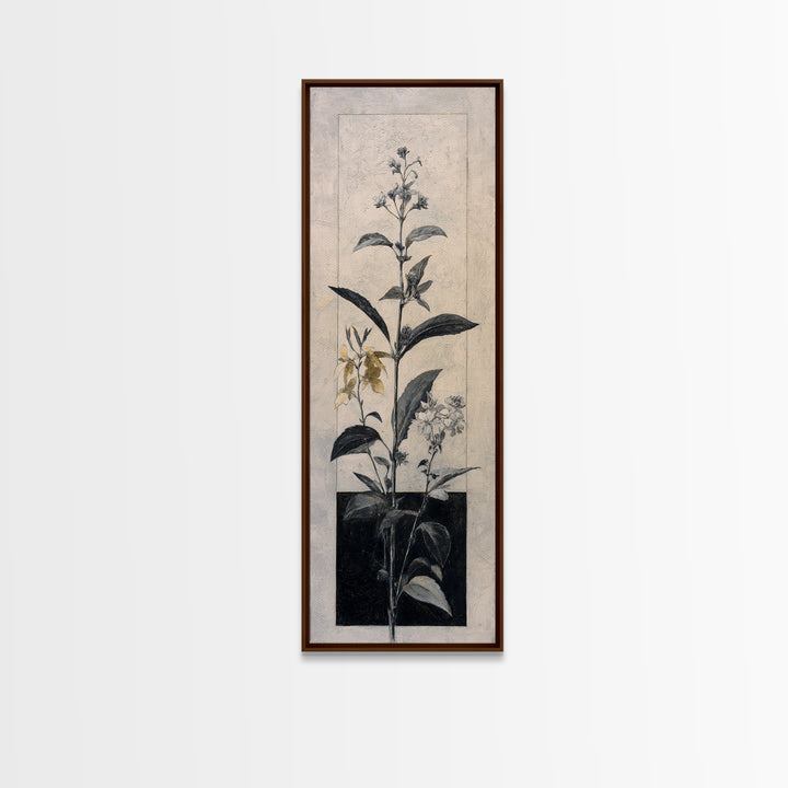 Black and White Botanical Specimen Plate Canvas Print, Black and White Art, Wood Wall Art, Living Room Decor, Monochrome, BAW-1x3-11
