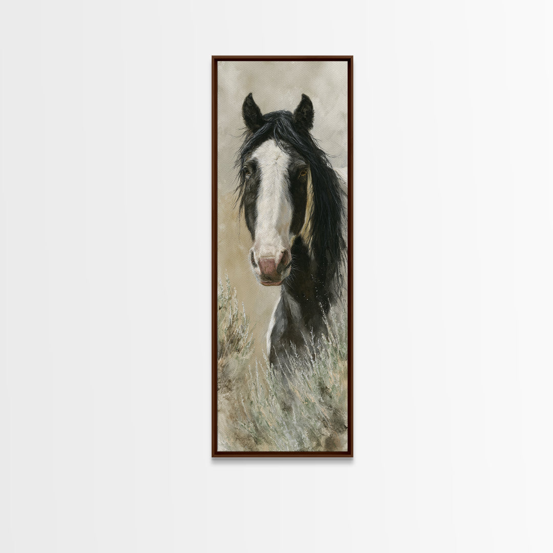 Black and White Wild Horse Portrait Canvas Print, Black and White Art, Art, Living Room Decor, Monochrome, Original Art, BAW-1x3-17