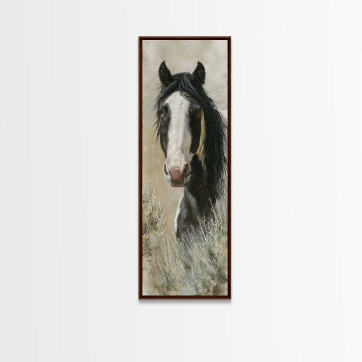 Black and White Wild Horse Portrait Canvas Print, Black and White Art, Art, Living Room Decor, Monochrome, Original Art, BAW-1x3-17